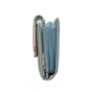 Cute light blue foldover wallet for women with zipper coin pocket and multi-layer slots