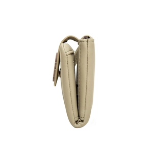 Women's minimalist soft leather tri-fold wallet featuring a creative leaf snap closure