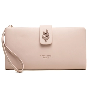 Women RFID Blocking Long Wallet PU Leather Leaf Decor Large Capacity Zipper Clutch Bag With Hand Strap For Daily Commute