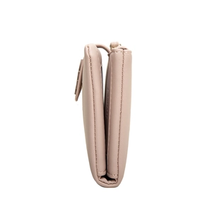 Minimalist long pink faux leather wallet for women with high capacity and layered structure