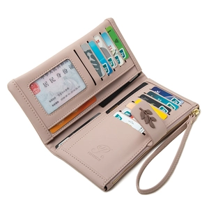 Dusty rose leather wallet with multi-card slots and wristlet strap for women