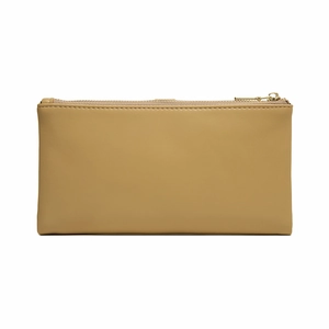 Minimalist long PU leather zipper wallet for women in light brown elegant clutch style