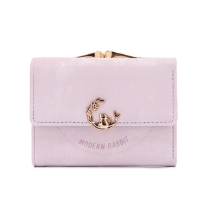 Detail of light purple wallet with golden rabbit relief and Modern Rabbit text print