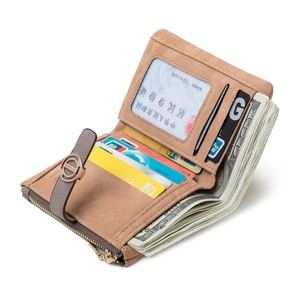 Damen Vintage-Portemonnaie aus hellbraunem Leder mit vielen Kartenfächern und Reißverschluss