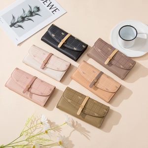 Portefeuilles longs en cuir à carreaux pour femmes avec nœud et fermoir en métal