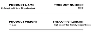 Specifications of U-shaped multi-layer zircon earrings made of eco-friendly copper