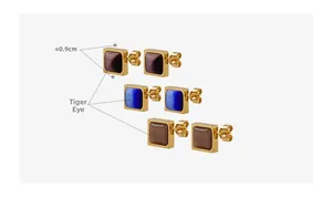 Boucles d'oreilles carrées œil de tigre avec cadre doré et pierres de 0,9cm