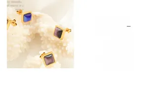 Macro de boucles d'oreilles carrées en œil de tigre avec dorure sur fond texturé