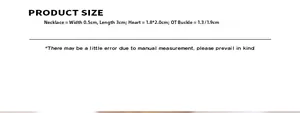 Detailed size chart for vintage heart pendant necklace with OT buckle and chain dimensions