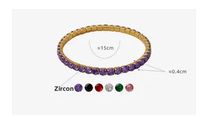 Size details of zircon tennis bracelet in 18K gold plating with 0.4cm colorful stones