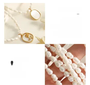 Détails du collier de perles d'eau douce avec relief rose en laiton et zircons