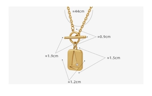 Detailed size map of gold pendant necklace with OT toggle clasp and sailboat motif
