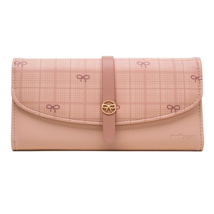 Portefeuille Long pour Femmes en Cuir PU avec Nœud Papillon et Motif à Carreaux Pochette Grande Capacité Porte-Cartes Mode Élégante