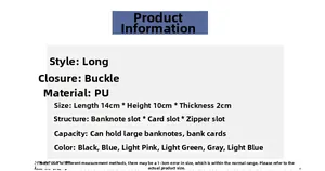Detailed size specifications for the PU leather women's wallet with multiple card slots