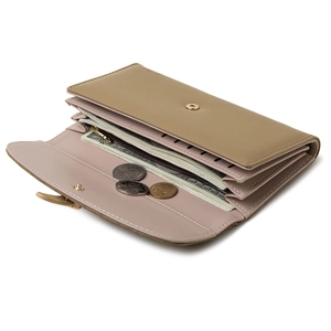 Portefeuille long en cuir PU kaki avec nœud papillon et grand compartiment intérieur