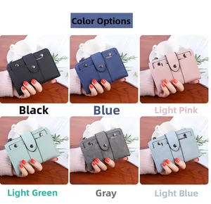 Short PU leather zipper wallets for women shown in six assorted pastel colors