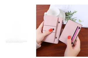 Detail view of pink PU leather wallet set with rivet button and lychee texture