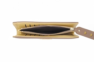Detailed view of women's wallet interior with multi-card slots and a heart-shaped strap