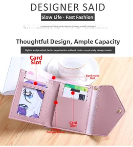 Detail of pink three-fold wallet showing interior card slots and banknote compartment