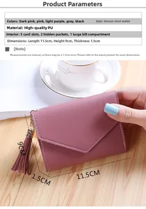Internal layout of pink short PU leather wallet showing card slots and cash compartment