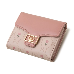 PU-lederen dames portemonnee met bloemenprint, gouden gesp en tweekleurig roze design