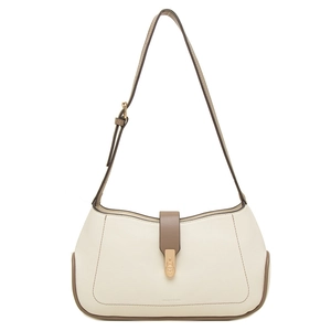 Elegant retro women underarm bag in beige and brown PU leather with heart gold lock