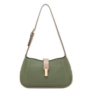 Women Retro Underarm Bag PU Leather Contrast Color Shoulder Crossbody Purse With Adjustable Strap Metal Heart Clasp