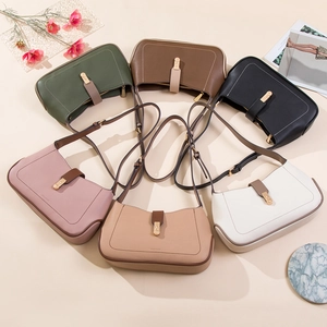 Minimalist PU leather underarm bags for women in six colors with metal buckle closure