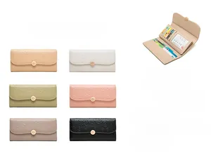 Detail view of large capacity PU long wallet with rose embossing and multi-card slots