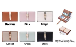Detailed view of women's leather wallet with infinity gold buckle in six colors