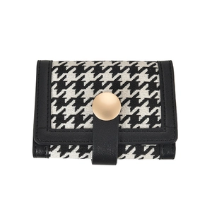Portefeuille classique à motif pied-de-poule noir et blanc avec bouton pression doré