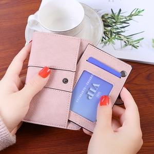 Minimalist pink matte PU leather women short wallet with multi-functional card slots and window