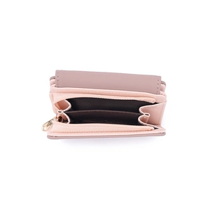 Compact tri-fold PU leather wallet for women with multiple card slots and gold zipper pocket