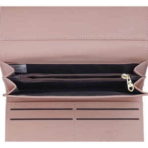 Pale pink long PU leather wallet for women with multi-card slots and heart zipper puller