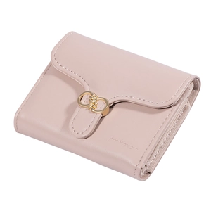 Women Short Foldable Wallet PU Leather Multi Card Slots ID Window With Zipper Coin Pocket Metal Buckle Simple Style