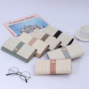 Modern women long clover pattern wallets with elegant gold metal ring buckle
