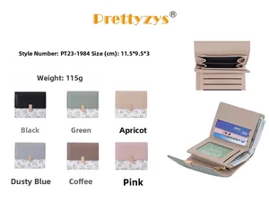 Detailed view of women's short PU leather wallet showing internal slots and six color options