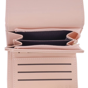 Portefeuille femme rose à trois volets en similicuir avec compartiment zippé et fentes cartes