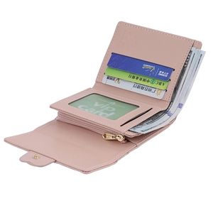 Portefeuille rose pliable pour femme avec poche à monnaie zippée et porte-cartes