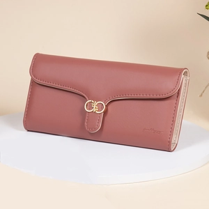 Women Long Wallet PU Leather Elegant Large Capacity Clutch Bag Leaf Metal Clasp Simple Multi Card Slots Flip Cover