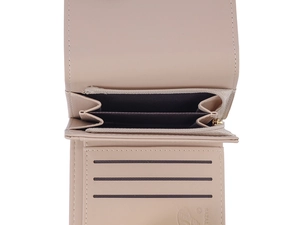 Detail of compact PU leather wallet interior with 3 card slots and zippered coin pocket