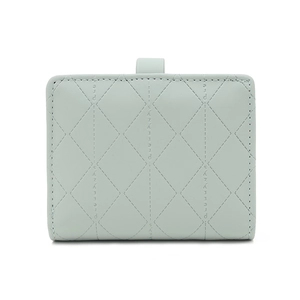 Quilted mint green RFID card wallet with diamond pattern and secure clasp closure
