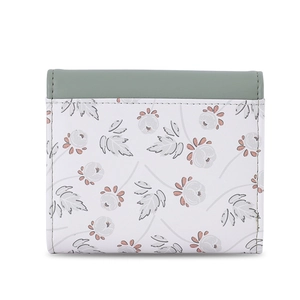 Short PU floral print wallet for women with snap closure and color block design