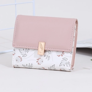 Women Short PU Leather Wallet Fresh Floral Print Metal Buckle Zip Coin Purse Card Holder Sweet Fashion Small Wallet For Women