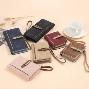 Frosted leather wristlet wallets for women in various colors and sizes with metal buckles