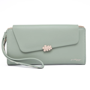 Women Long Wallet PU Leather Trifold Large Capacity Floral Decor Clutch Wristlet Card Holder Purse For Daily Use