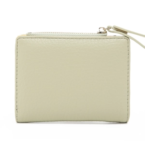Short mint green bi-fold wallet for women with pebble leather texture and zipper closure