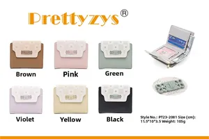 Detailed multi-angle view of six floral embossed trifold wallets with size specifications
