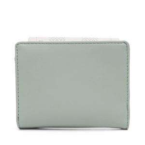 Minimalist mint green small square PU leather wallet with premium stitching detail