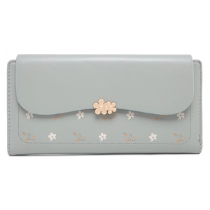 Portafoglio Lungo da Donna in Pelle PU con Stampa Floreale Fibbia a Fiore Dorato Triplo Pieghevole Porta Carte Pochette da Donna